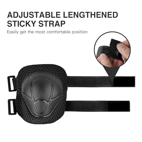WayEee 6PCS Kids Protective Gear Set, Knee Pads for Kids 3-10 Years Old, Toddler Elbow Pads, Wrist Guards, Skating Cycling Bike Rollerblading Scooter, Upgraded & Durable Material, Boys, Girls,Youth, Black - Image 5