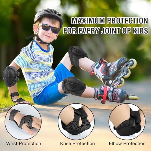 WayEee 6PCS Kids Protective Gear Set, Knee Pads for Kids 3-10 Years Old, Toddler Elbow Pads, Wrist Guards, Skating Cycling Bike Rollerblading Scooter, Upgraded & Durable Material, Boys, Girls,Youth, Black - Image 3