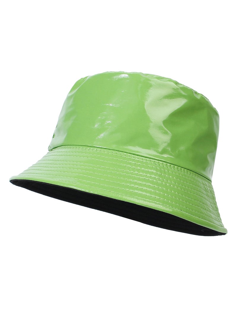 Unisex Shiny Bucket Hat PU Leather Waterproof Rain Hat Fishing Cap Reversible Bucket Hat Packable Sun Hats - Image 1