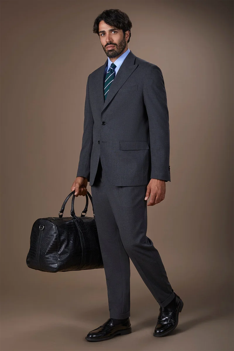 Men's suit with two-button jacket and peak lapel in Prince of Wales check - DK Grey