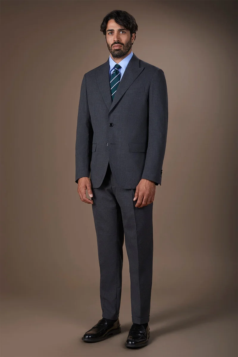 دوبل غانغر Men's suit with two-button jacket and peak lapel in Prince of Wales check - DK Grey