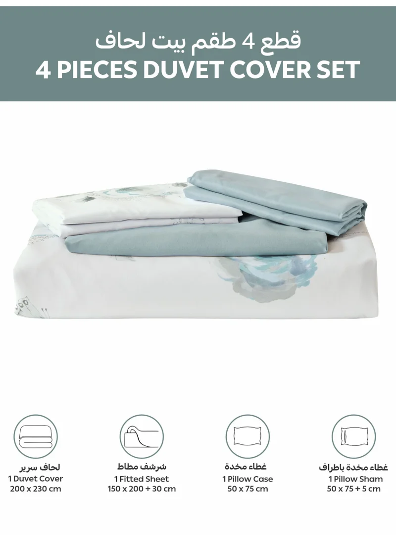 Donetella Digital Print Duvet cover Set,Queen Size 200x230 cm - 4-Pcs Bed Set, ,Emirate Collection, Microfiber - 1 Duvet Cover, 1 Fitted Sheet, 1 Pillow Shams, 1 Pillowcases (Filler Not Include)