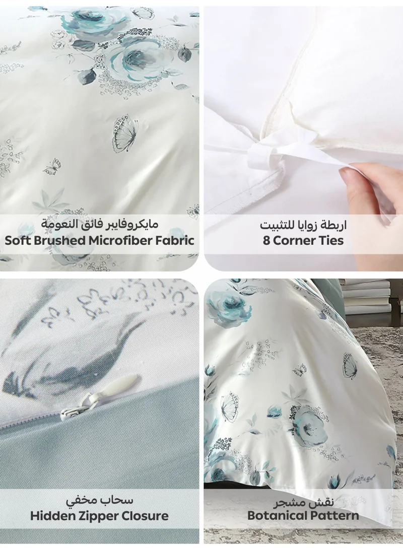 Donetella Digital Print Duvet cover Set,Queen Size 200x230 cm - 4-Pcs Bed Set, ,Emirate Collection, Microfiber - 1 Duvet Cover, 1 Fitted Sheet, 1 Pillow Shams, 1 Pillowcases (Filler Not Include)