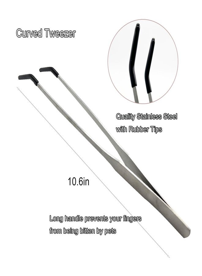 HRASY Stainless Steel Straight and Curved Tweezers Aquarium Tweezers with Rubber Tips Long Handle Reptile Feeding Tongs for Fish Tank Aquatic Plants, 2pcs, 10.6 Inch, Silver - Image 3