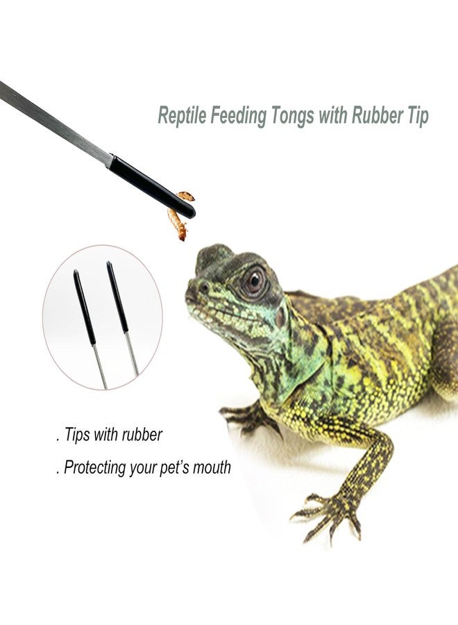 HRASY Stainless Steel Straight and Curved Tweezers Aquarium Tweezers with Rubber Tips Long Handle Reptile Feeding Tongs for Fish Tank Aquatic Plants, 2pcs, 10.6 Inch, Silver - Image 4