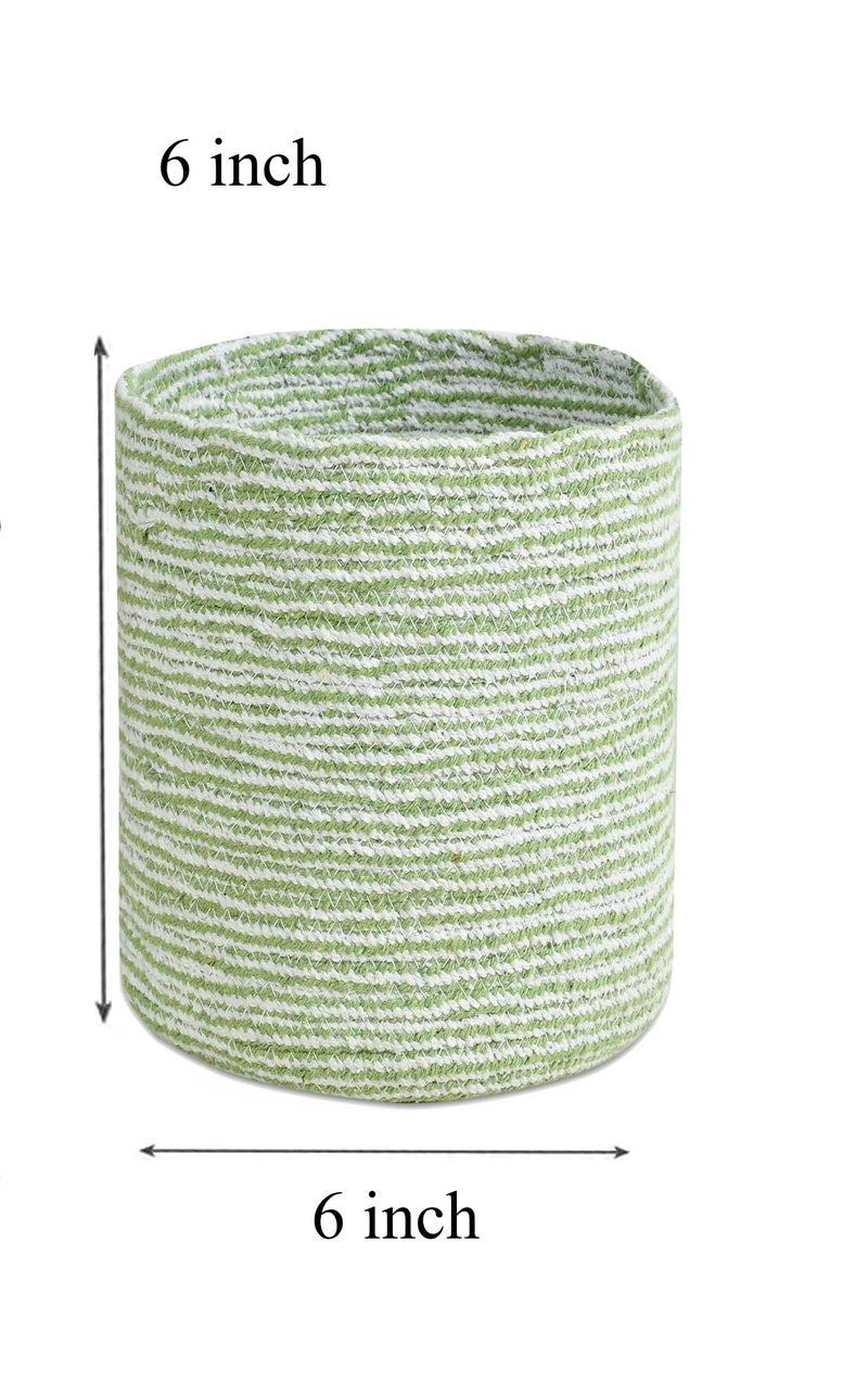LaVichitra Braided Cotton Baskets | Planter Basket- Set of 2 (6 Inch), Green - Image 2