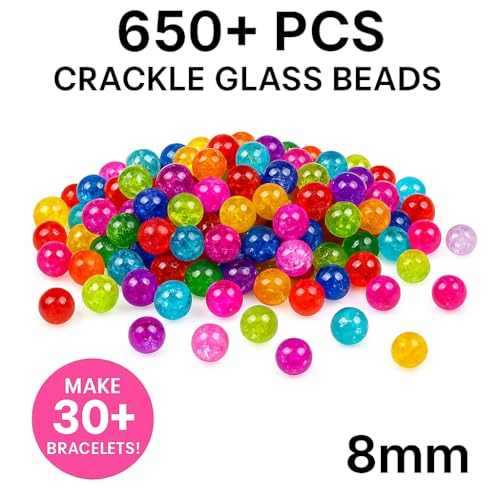 Ambitieux 650+ Pcs Crackle Glass Beads for Jewelry Making | 8mm Assorted Color Round Glass Beads for Bracelet, Necklace, Anklet & DIY Craft | Bulk Bead Kit for Selling & Handmade Business (Parrot green) - Image 5