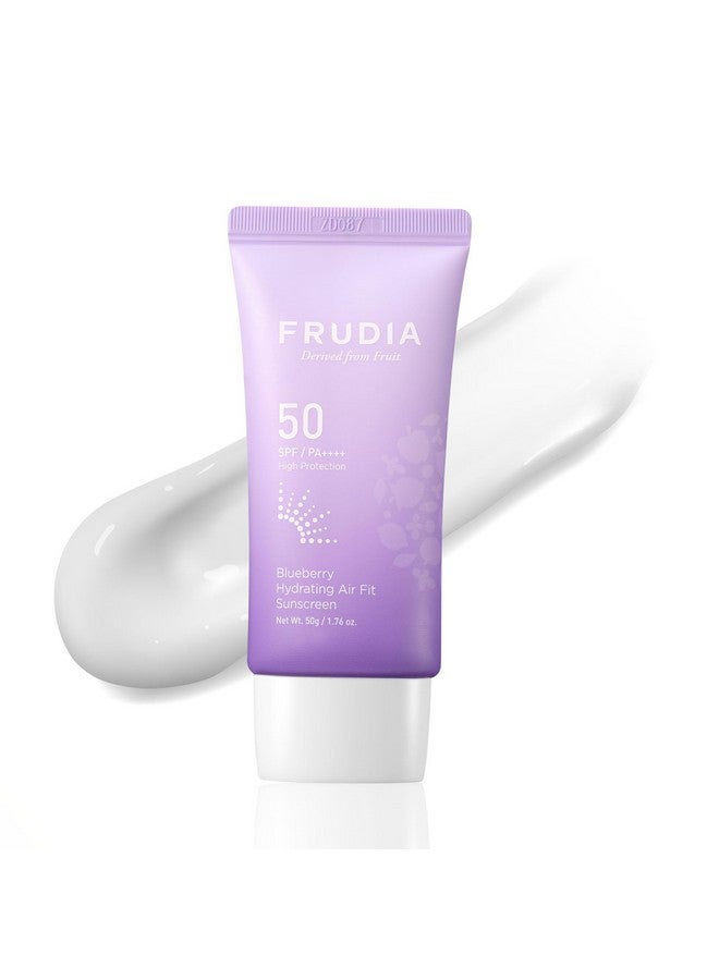 FRUDIA Blueberry Hydrating Air Fit Sunscreen - SPF 50 Moisturizing Korean Face Sunscreen, Ultra Lightweight, No White Cast, Non-Greasy, Perfect for Makeup Base, 1.76 oz - Image 1