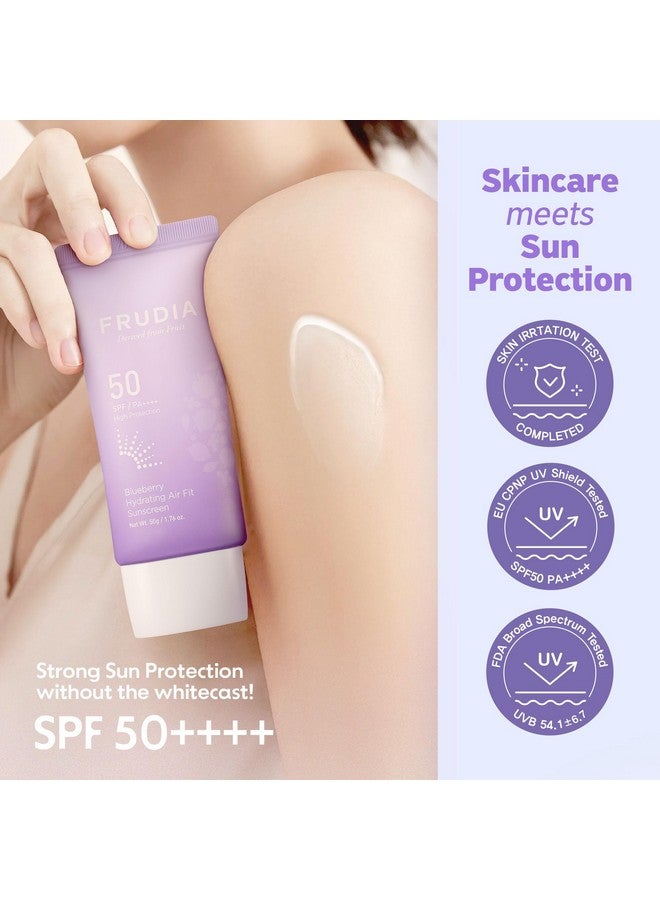 FRUDIA Blueberry Hydrating Air Fit Sunscreen - SPF 50 Moisturizing Korean Face Sunscreen, Ultra Lightweight, No White Cast, Non-Greasy, Perfect for Makeup Base, 1.76 oz - Image 3