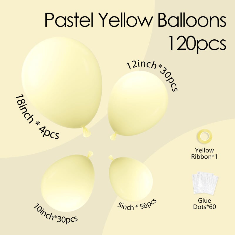 awenztech 120pcs Pastel Yellow Balloons Different Sizes 18 12 10 5 inch Light Yellow Balloon Arch Kit for Gender Reveal Baby Shower Birthday Party Decorations - Image 2