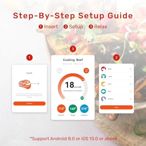 Meatmeet Wireless Bluetooth Meat Thermometer Digital, Smart AI Powered Cooking Thermomer with APP Control, IP69 Waterproof Meat Probe for BBQ, Oven, Grill, Smoker (S Pro) - Image 4
