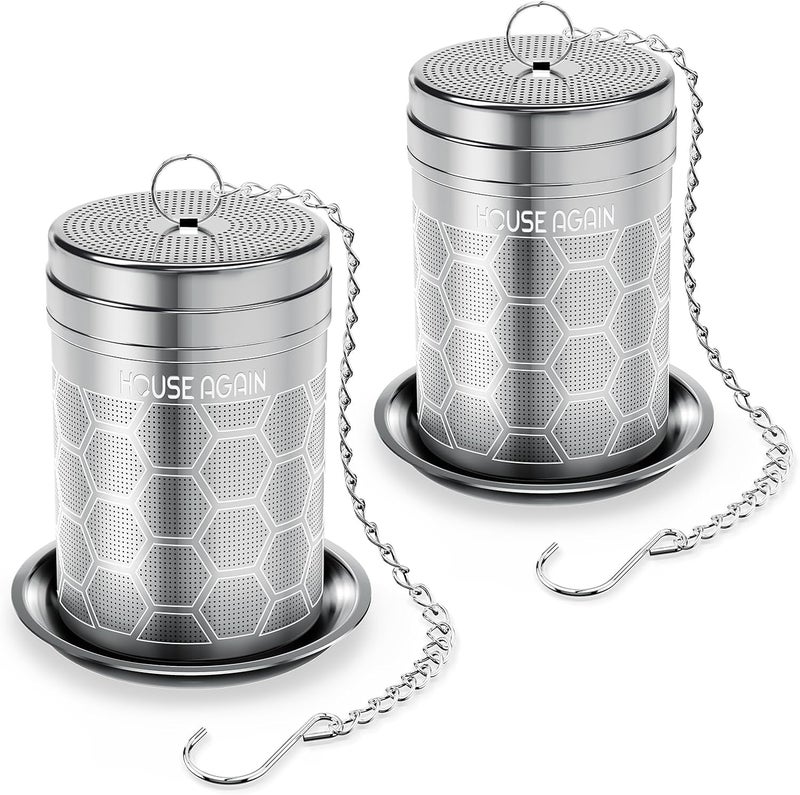 HOUSE AGAIN 2 Pack Tea Infusers, Extra Fine Mesh Tea Strainers for Loose Tea, Updated Slim Threaded Lid & 304 Stainless Steel, Filter Bags Diffusers, Loose Leaf Tea Steeper for Brew Tea Spices - Image 1