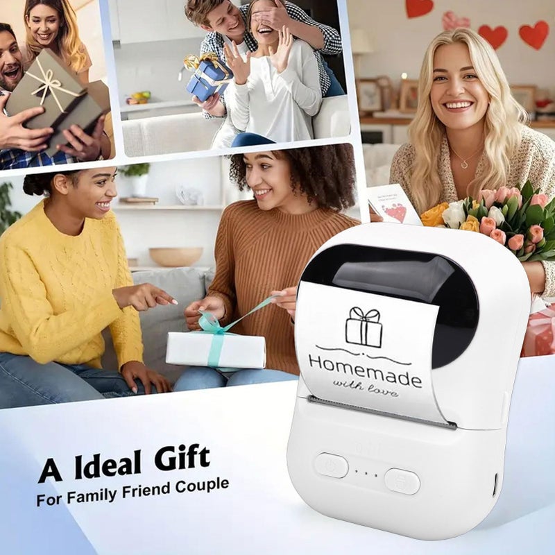 طابعة ملصقات حرارية بيضاء صغيرة، صانع ملصقات محمول خالي من الحبر للملاحظات والصور والأعمال اليدوية - Image 3