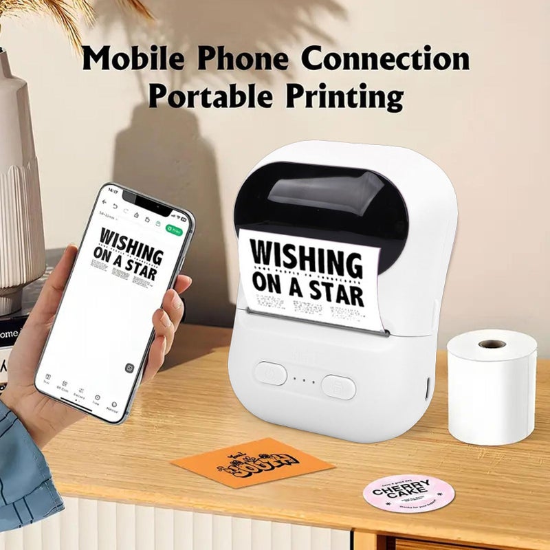 طابعة ملصقات حرارية بيضاء صغيرة، صانع ملصقات محمول خالي من الحبر للملاحظات والصور والأعمال اليدوية - Image 4