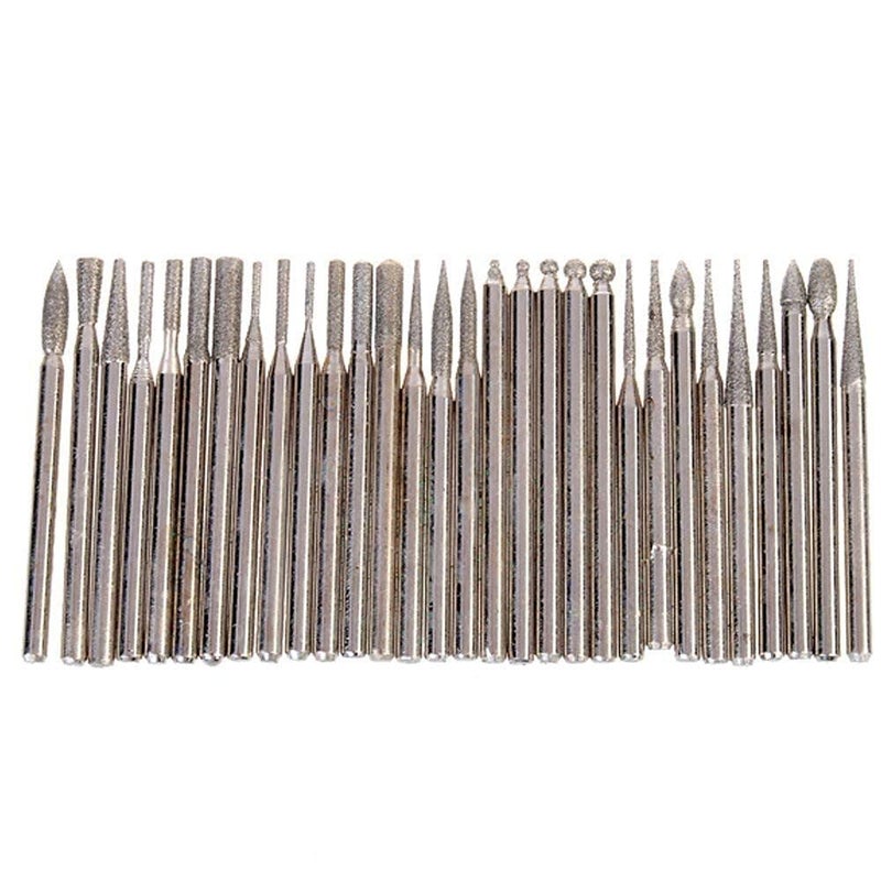 DIY Crafts Diy Crafts 10496 India 869 Steel Diamond Burr Glass Bit Set for Rotary Dremel Drill Machine Tools Silver 30 Piece  - Image 2