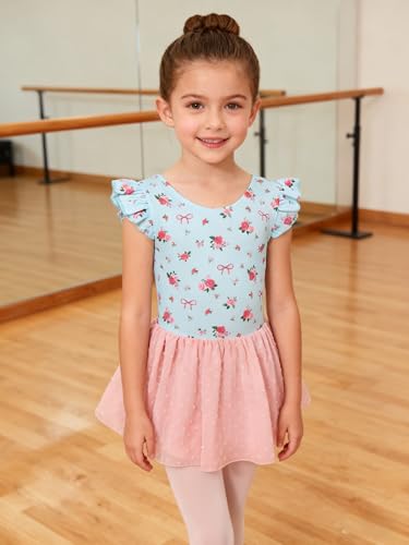 Funnycokid Ballet Leotard for Girls Dance Leotards with Skirt Toddler 5T Ruffle Sleeve Ballerina Outfit Size 5 - Image 2