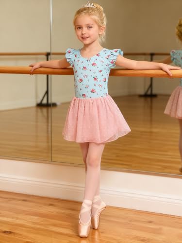 Funnycokid Ballet Leotard for Girls Dance Leotards with Skirt Toddler 5T Ruffle Sleeve Ballerina Outfit Size 5 - Image 3