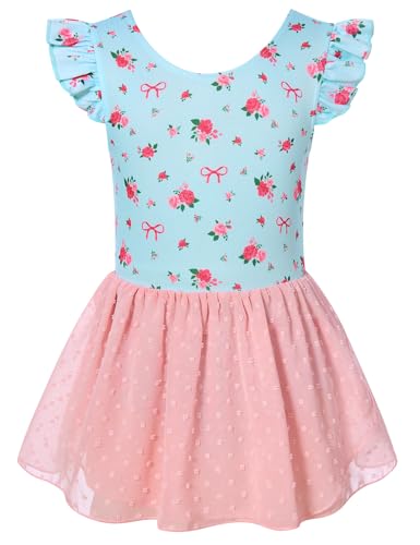 Funnycokid Ballet Leotard for Girls Dance Leotards with Skirt Toddler 5T Ruffle Sleeve Ballerina Outfit Size 5 - Image 1