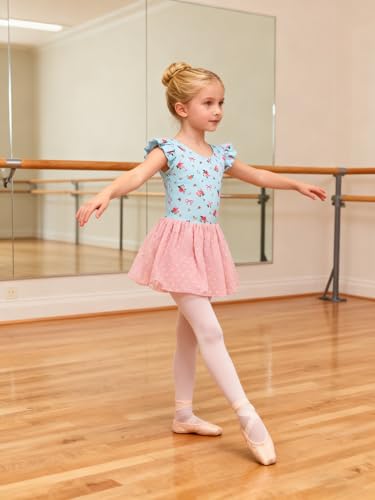 Funnycokid Ballet Leotard for Girls Dance Leotards with Skirt Toddler 5T Ruffle Sleeve Ballerina Outfit Size 5 - Image 4