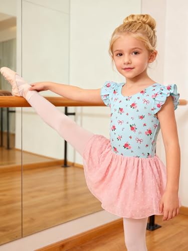 Funnycokid Ballet Leotard for Girls Dance Leotards with Skirt Toddler 5T Ruffle Sleeve Ballerina Outfit Size 5 - Image 5