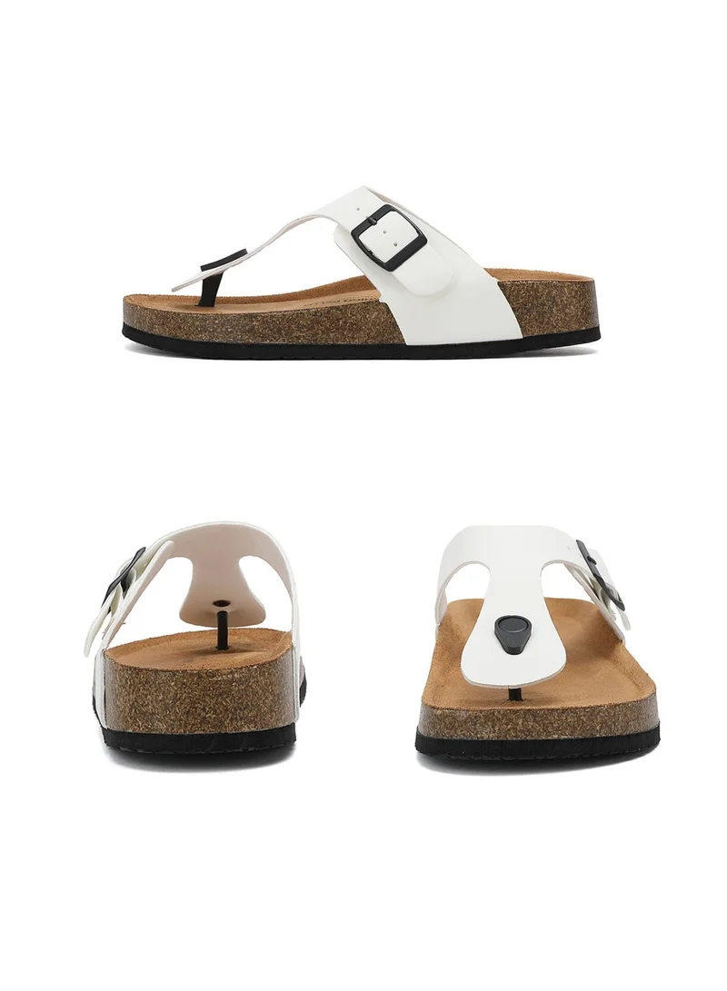 ARRIGO BELLO ARRIGO BELLO Unisex Leather Thong Flip Flops Cork Footbed Flat Sandals with Memory Foam Arch Support