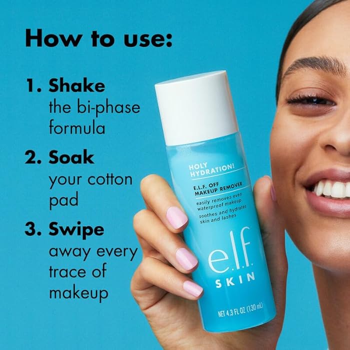 elf e.l.f. SKIN Holy Hydration! e.l.f. Off Makeup Remover, Liquid Makeup Remover For Eye, Lip & Face Makeup, Gentle Formula, Vegan & Cruelty-free - Image 5