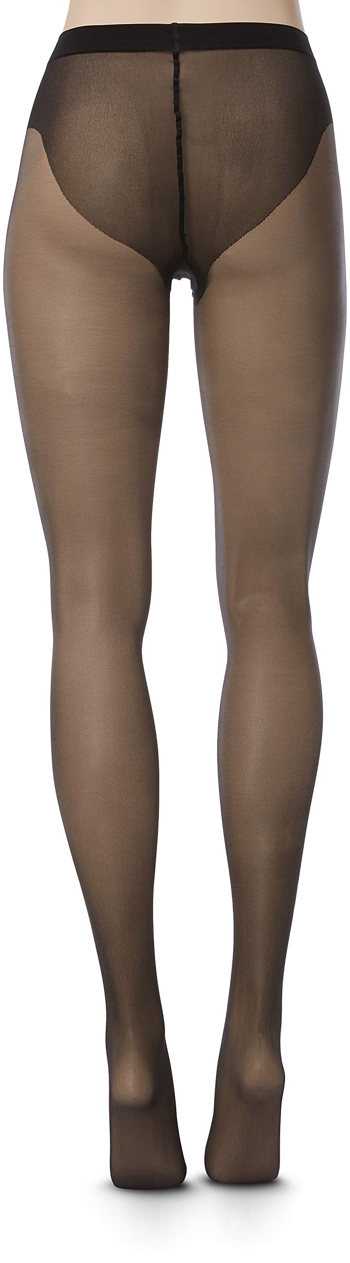 Wolford Luxe 9 Denier Ultra-Sheer Tights for Women Invisible Sandal Toe Elastane-Free Leg Soft Knitted Waistband with Logo Black Medium - Image 4