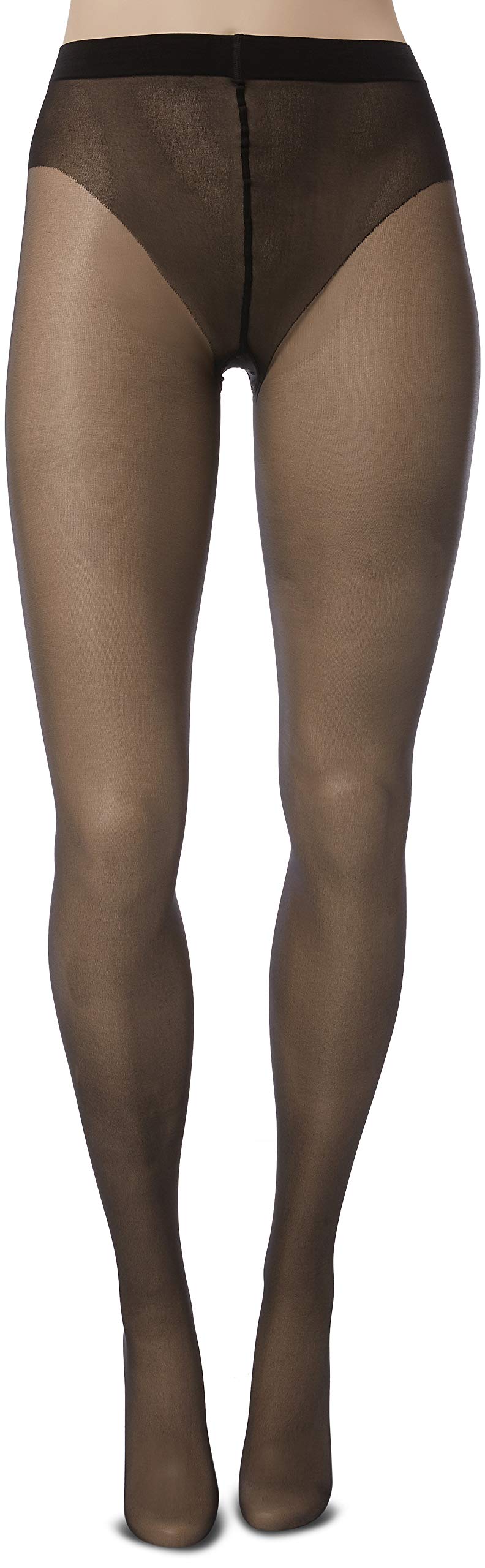 Wolford Luxe 9 Denier Ultra-Sheer Tights for Women Invisible Sandal Toe Elastane-Free Leg Soft Knitted Waistband with Logo Black Medium - Image 3