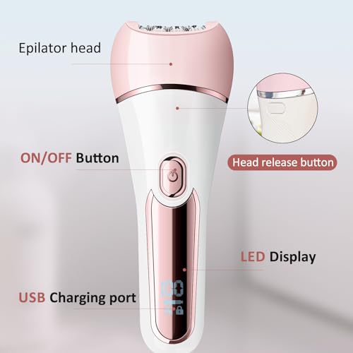 LIHOBI Epilator for Women, 6 in 1 Hair Removal Epilator, Shaver, Face Razor, Facial Brush, Face Massage and Body Exfoliator,IPX7 Waterproof Rechargeable Hair Removal for Women (Pink) - Image 3