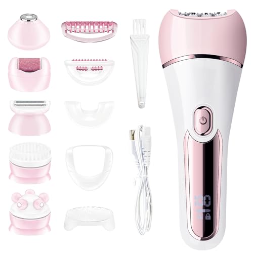 LIHOBI Epilator for Women, 6 in 1 Hair Removal Epilator, Shaver, Face Razor, Facial Brush, Face Massage and Body Exfoliator,IPX7 Waterproof Rechargeable Hair Removal for Women (Pink) - Image 1