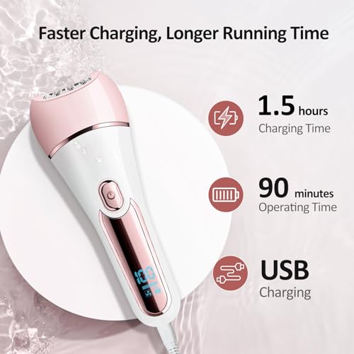 LIHOBI Epilator for Women, 6 in 1 Hair Removal Epilator, Shaver, Face Razor, Facial Brush, Face Massage and Body Exfoliator,IPX7 Waterproof Rechargeable Hair Removal for Women (Pink) - Image 5