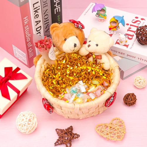 Ottwlli Ottwll 150 Gram Sparkly Iridescent Film PP Hamper Shreds Crinkle Confetti for Gift Wrapping & Basket Filling & Gift Box filler Crinkle Cut Paper Shred Filler Easter Basket Filling-Gold - Image 2