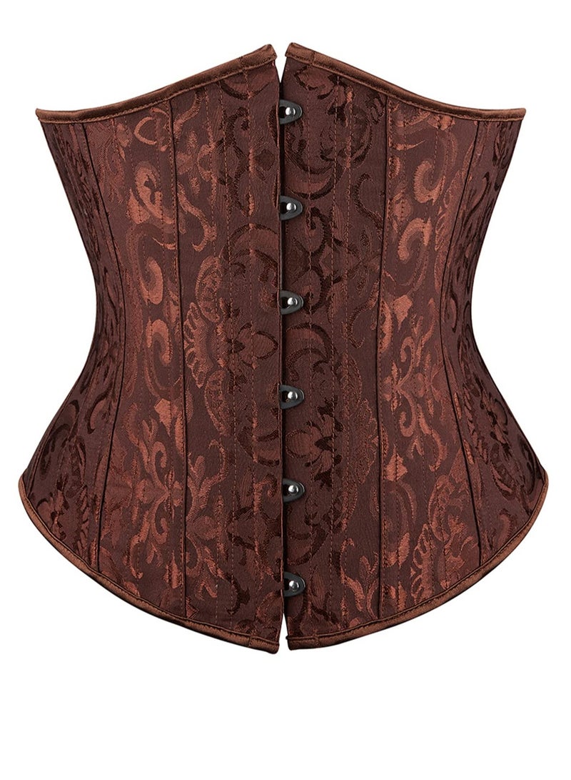 SYOSI Shaper Corsets for Women, Satin Cotton Long Torso Hourglass Body, Bustier Lingerie Top Overbust Corset, Vintage Renaissance Brocade Lace Up Overbust Corset Waist Cincher Shapewear Top(M Size brown) - Image 1