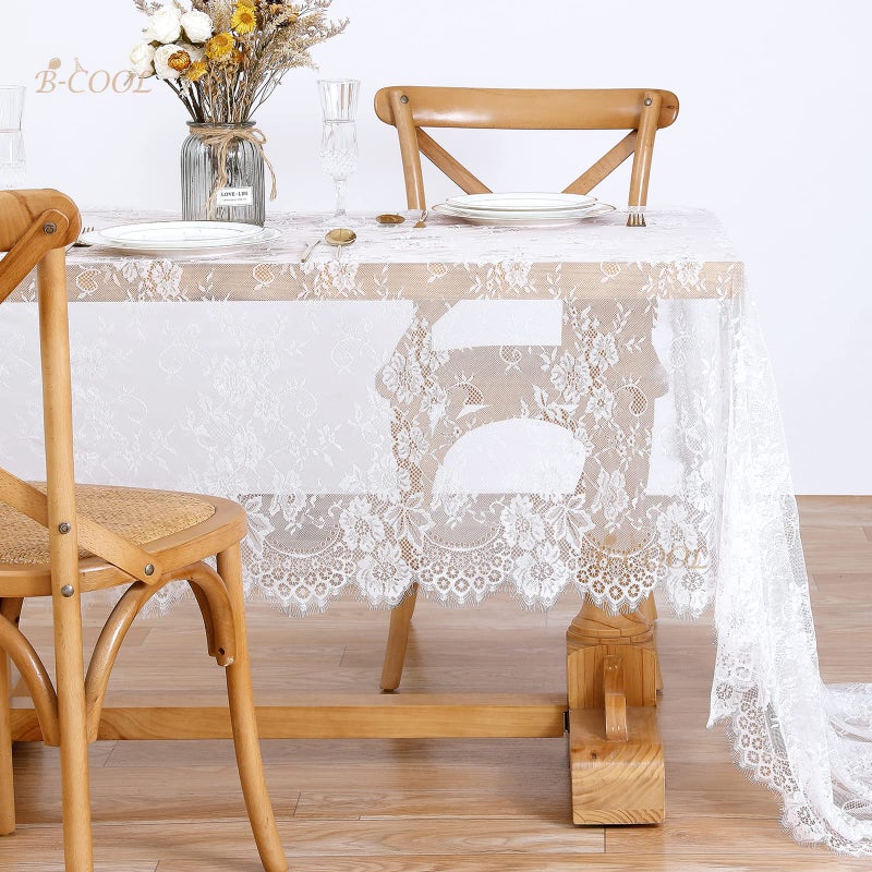 B.Cool مفرش طاولة دانتيل أبيض B-COOL 60 × 120 بوصة مستطيل مزخرف عتيق لمناسبات الزفاف - Image 4