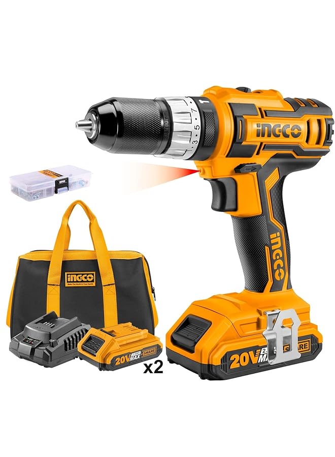 INGCO Impact Drill Cidli2002 Lithium Ion Impact Drill 20V Cordless Impact Drill With 2Pcs Battery Pack And 1Pc 1Hr Fast Charger 22500 Min Impact Rate Cordless Impact Drill Electric Impact Drill - Image 1