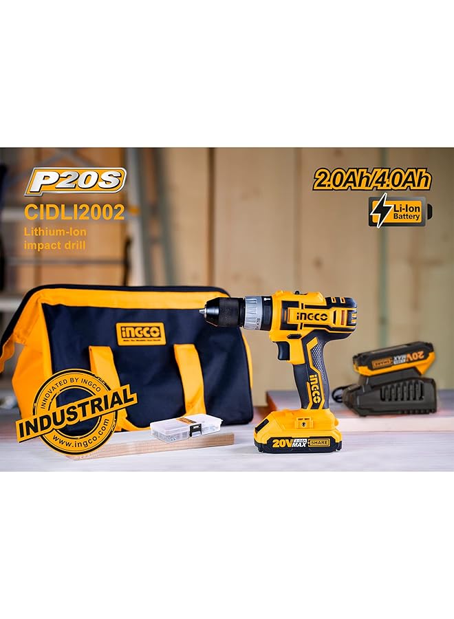 INGCO Impact Drill Cidli2002 Lithium Ion Impact Drill 20V Cordless Impact Drill With 2Pcs Battery Pack And 1Pc 1Hr Fast Charger 22500 Min Impact Rate Cordless Impact Drill Electric Impact Drill - Image 2