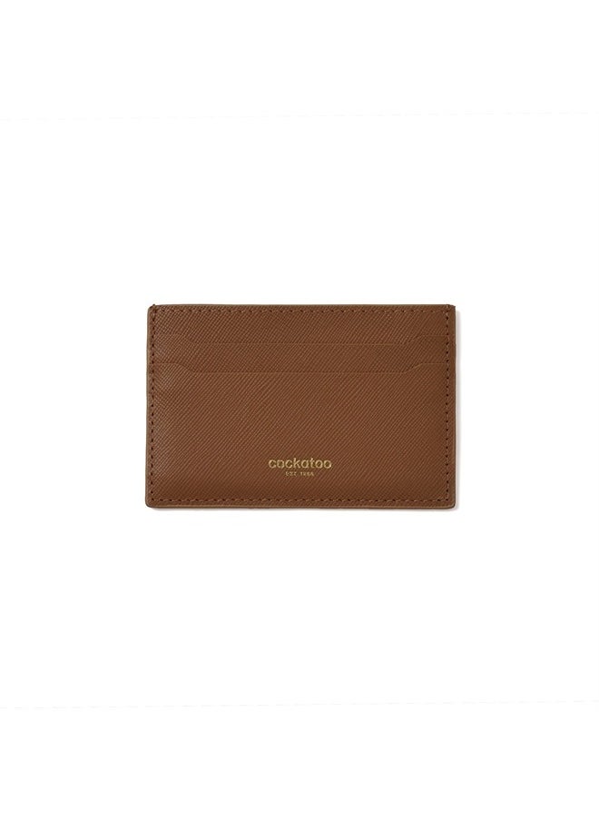 Cockatoo - Saffiano Leather Card Holder - Minimalist Credit Card Wallet - Slim Front Pocket Wallet Card Case for Mens and Womens (Brown) - Image 1
