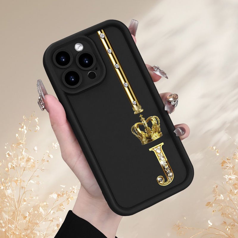 غلاف حماية ناعم فاخر لهاتف iPhone 13 بلون أسود مزين بتصميم حرف J المتوج والإبداعي، هدية مثالية للعطلات وأعياد الميلاد للصديقة، الصديق، النساء، الرجال، الزوج، الزوجة، الأصدقاء، أو لنفسك. - Image 4