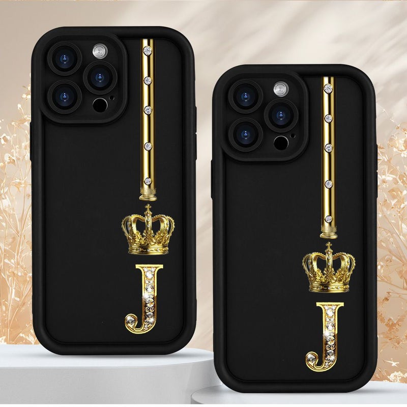 غلاف حماية ناعم فاخر لهاتف iPhone 13 بلون أسود مزين بتصميم حرف J المتوج والإبداعي، هدية مثالية للعطلات وأعياد الميلاد للصديقة، الصديق، النساء، الرجال، الزوج، الزوجة، الأصدقاء، أو لنفسك. - Image 2