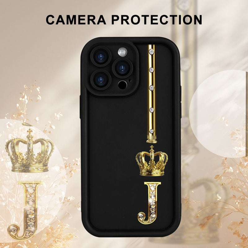 غلاف حماية ناعم فاخر لهاتف iPhone 13 بلون أسود مزين بتصميم حرف J المتوج والإبداعي، هدية مثالية للعطلات وأعياد الميلاد للصديقة، الصديق، النساء، الرجال، الزوج، الزوجة، الأصدقاء، أو لنفسك. - Image 3