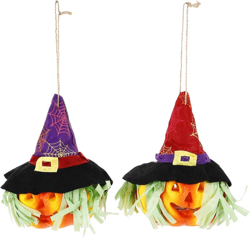 Healifty 2pcs Halloween Foam Pumpkin Hanging Lamps with Hollow Design, Classic Decorative Pumpkin Lanterns for Indoor Outdoor Party, Battery Operated (Batteries Not Included) - Image 1