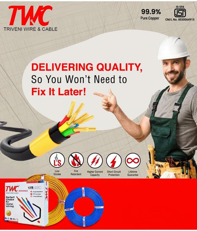 TWC Advance Green 0.75 SQMM 90 METER | Copper Wire | HRFR (Heat Resistant Flame Retardant) Lead-Free Cable | Low Smoke Halogen-Free Wire for Home & Industrial Electrical Wiring - Image 4