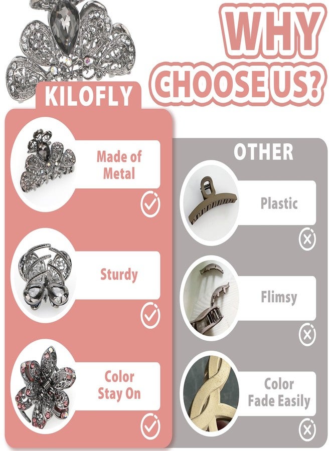 كيلوفلاي مجموعة مشابك شعر معدنية عتيقة من الكريستال من كيلوفلاي، 3 قطع، للشعر الطويل والكثيف - Image 5