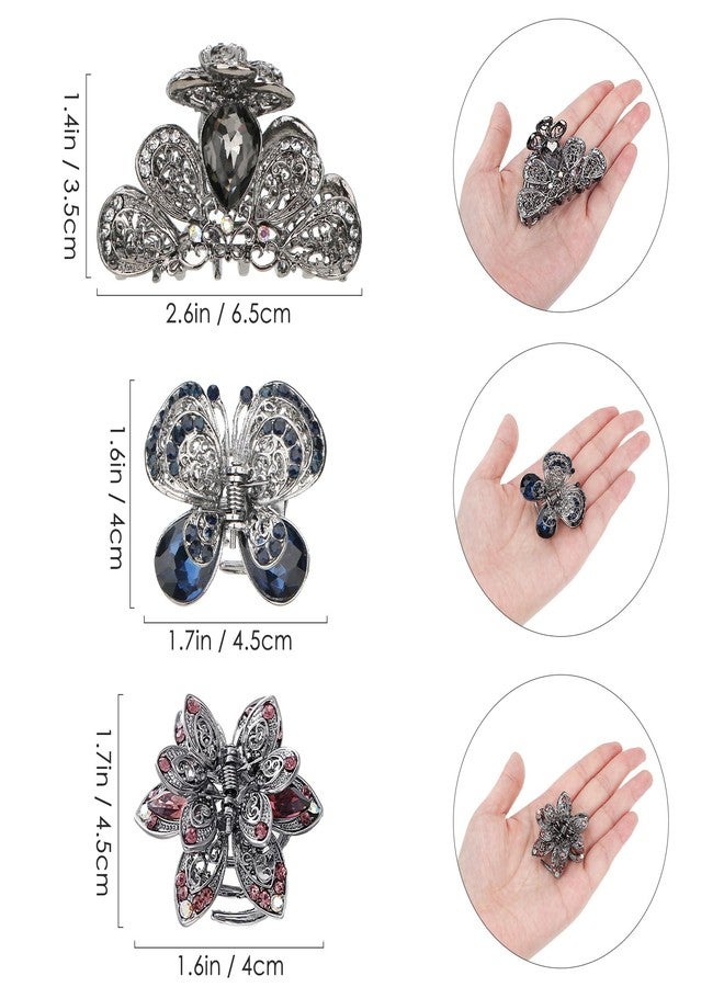 كيلوفلاي مجموعة مشابك شعر معدنية عتيقة من الكريستال من كيلوفلاي، 3 قطع، للشعر الطويل والكثيف - Image 2