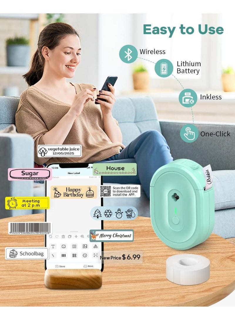 Nada N12 Portable Bluetooth Label Maker Machine with Tape, Inkless Thermal Sticker Printer, Mini Wireless Barcode Labeler with App Templates for Home Office Organization (Green) - Image 5