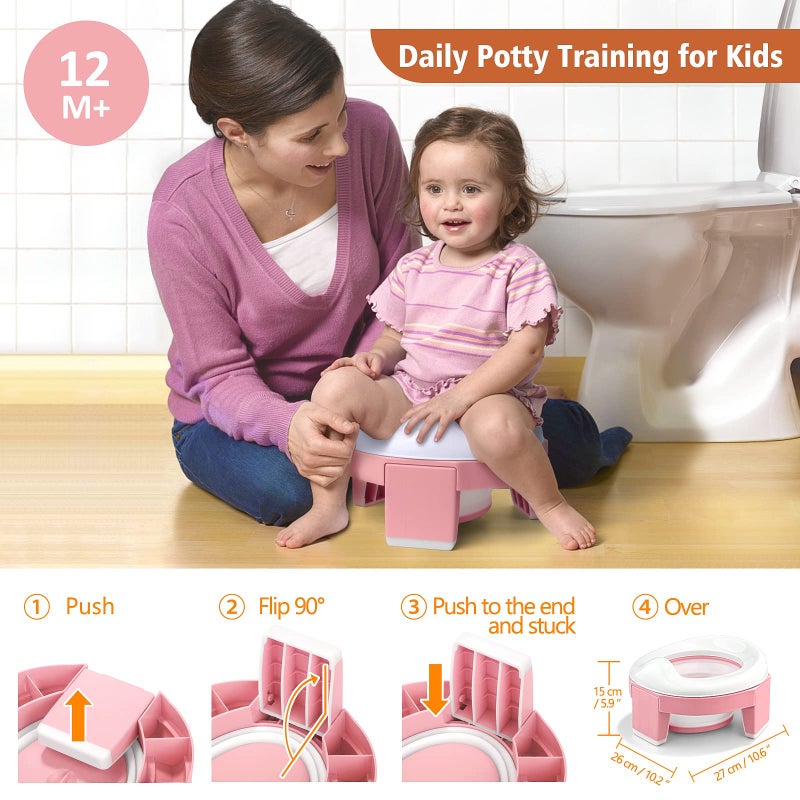 MCGMITT Portable Potty Seat for Kids Travel - Foldable Training Toilet Chair for Toddler Girls with Storage Bags for Outdoor and Indoor Easy to Clean(Pink) - Image 2