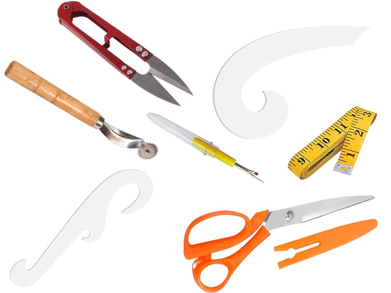 Artonezt Artonezt Tailoring Materials Sewing Supplies Single Curve Armhole Curve Seam Ripper Stitch Unpicker Thread Cutter Tracer Tracing Wheel Sewing Scissors Yarn Measuring Tape Set of 7