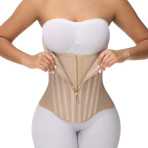 SHAPSHE Waist Trainer for Women Tummy Control Faja Body Shaper Workout Cincher Corset Sport Hourglass Band with Zipper Tan L - Image 1