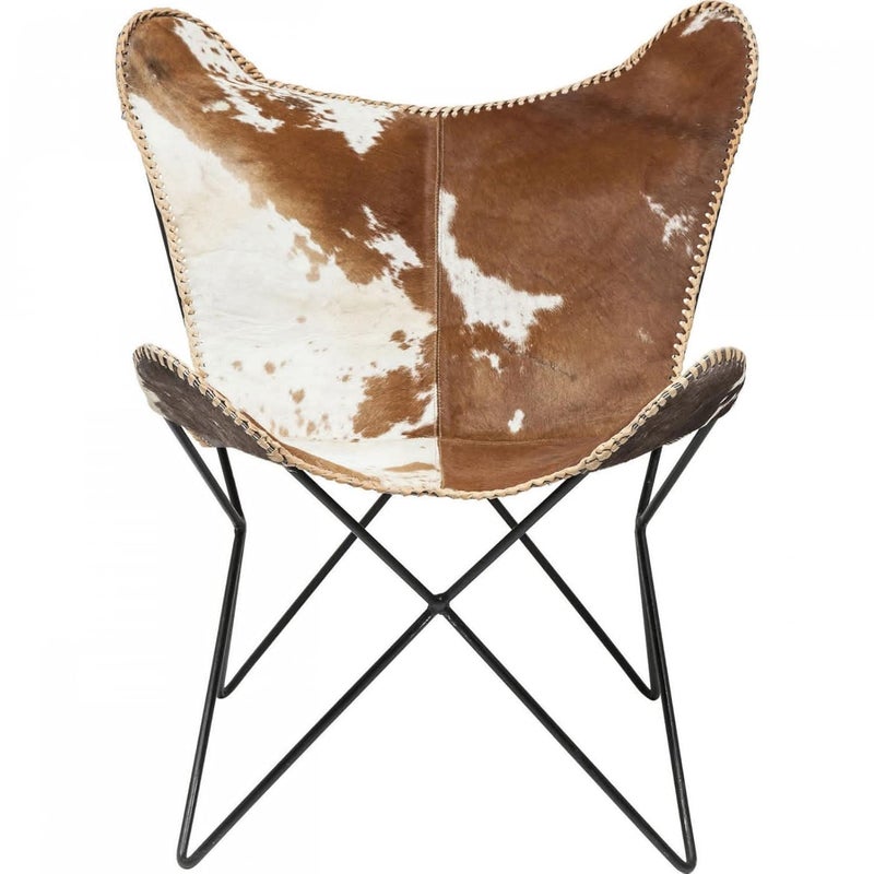 Orbit Art Gallery Orbit Art Gallery Handcrafted Leather Butterfly Chair with Original Hide Indian Bkf Cowhide Cover Leather Cover Relaxing Chair with Free Wallet Full Chair with Black Leg