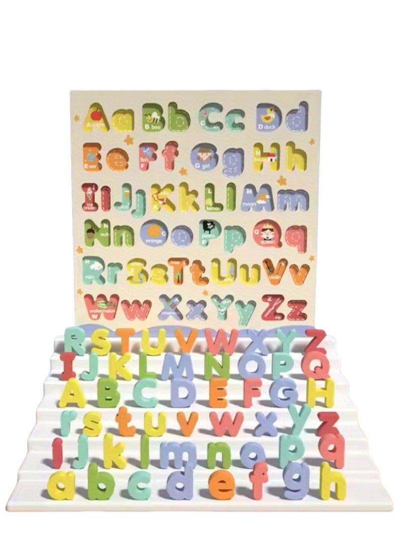 لوح الحروف الخشبي للأطفال، تعلم الأحرف الكبيرة والصغيرة، أدوات مونتيسوري التعليمية، تدريب تهجئة اللغة الإنجليزية، تنمية التنسيق بين اليد والعين، ألعاب خشبية آمنة وصديقة للبيئة، هدية للأولاد والبنات 2-6 سنوات، تنمية الإدراك، تعليم تفاعلي بين الأهل والطفل - Image 1